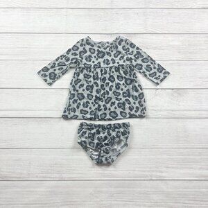 Wonder Nation Baby Girl 2 Piece Dress Set Leopard Print Long Sleeve 3-6 Months